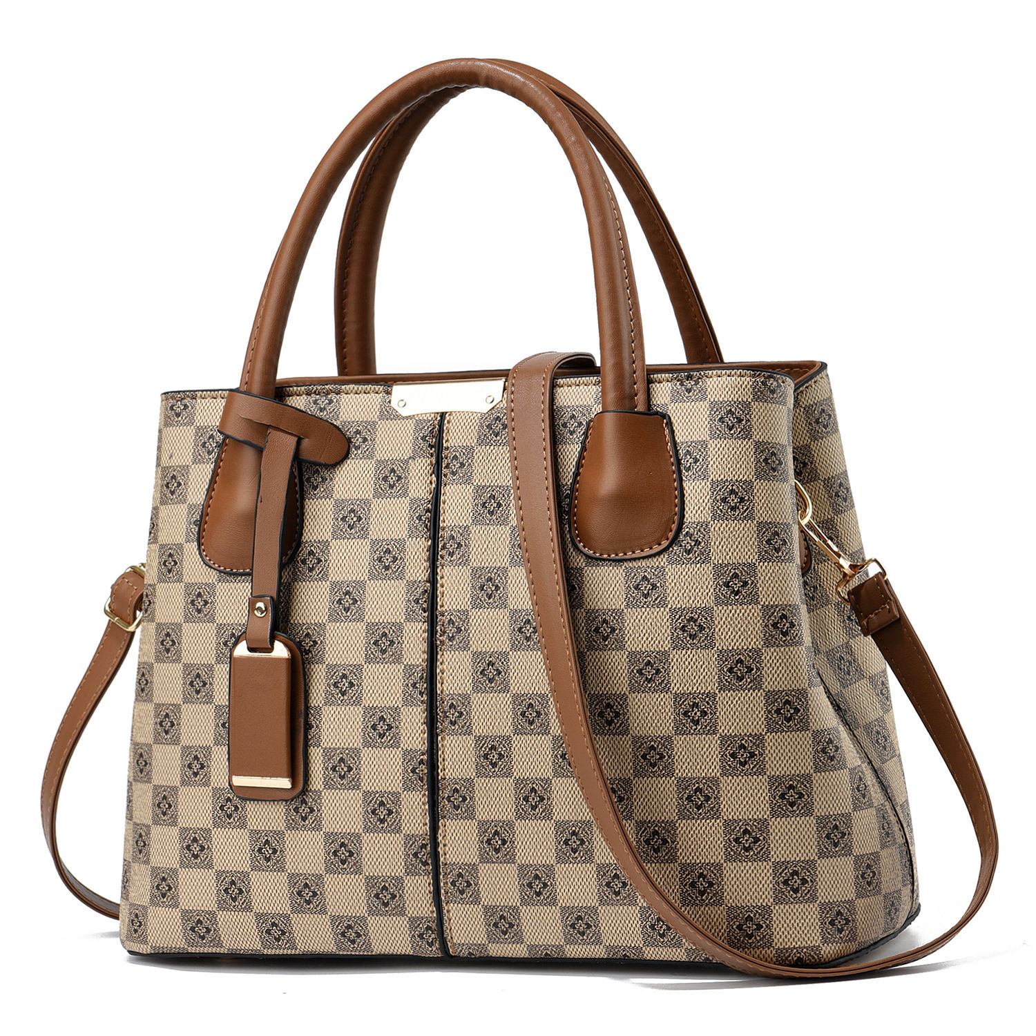 Elegant Flower Plaid Handbag: Versatile,