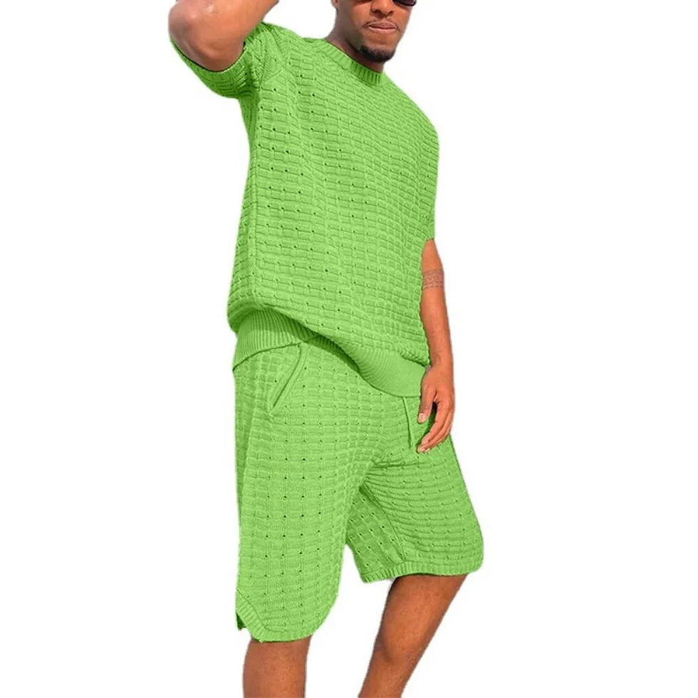 Thumbnail: Men Suit Short Sleeve Knit Tops and Shorts Two Piece Sets Long Sleeve