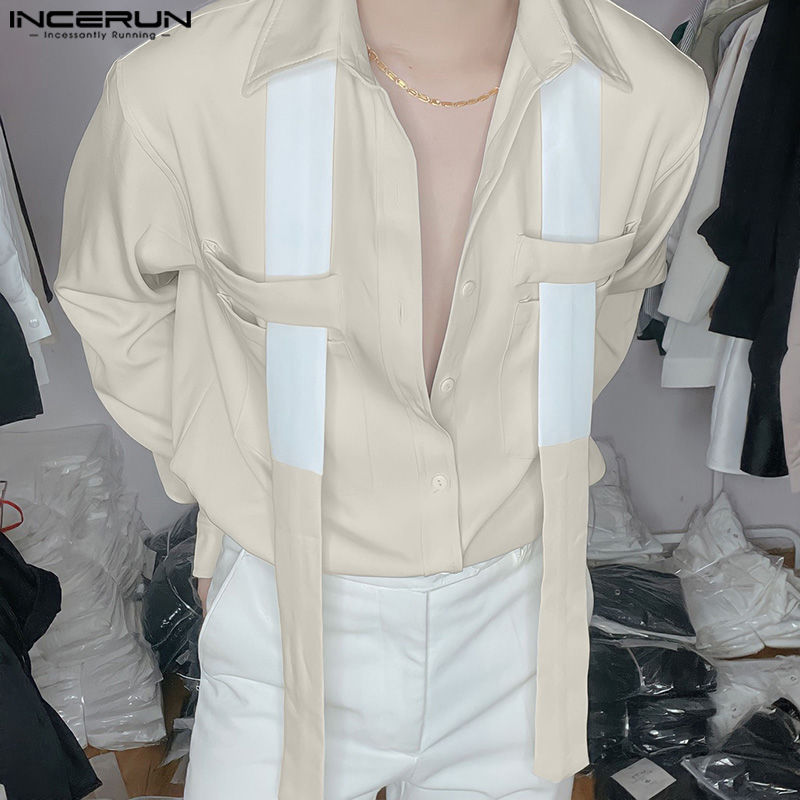 Thumbnail:  Men's Patchwork Lapel Shirt Long Sleeve Button Men Clothing