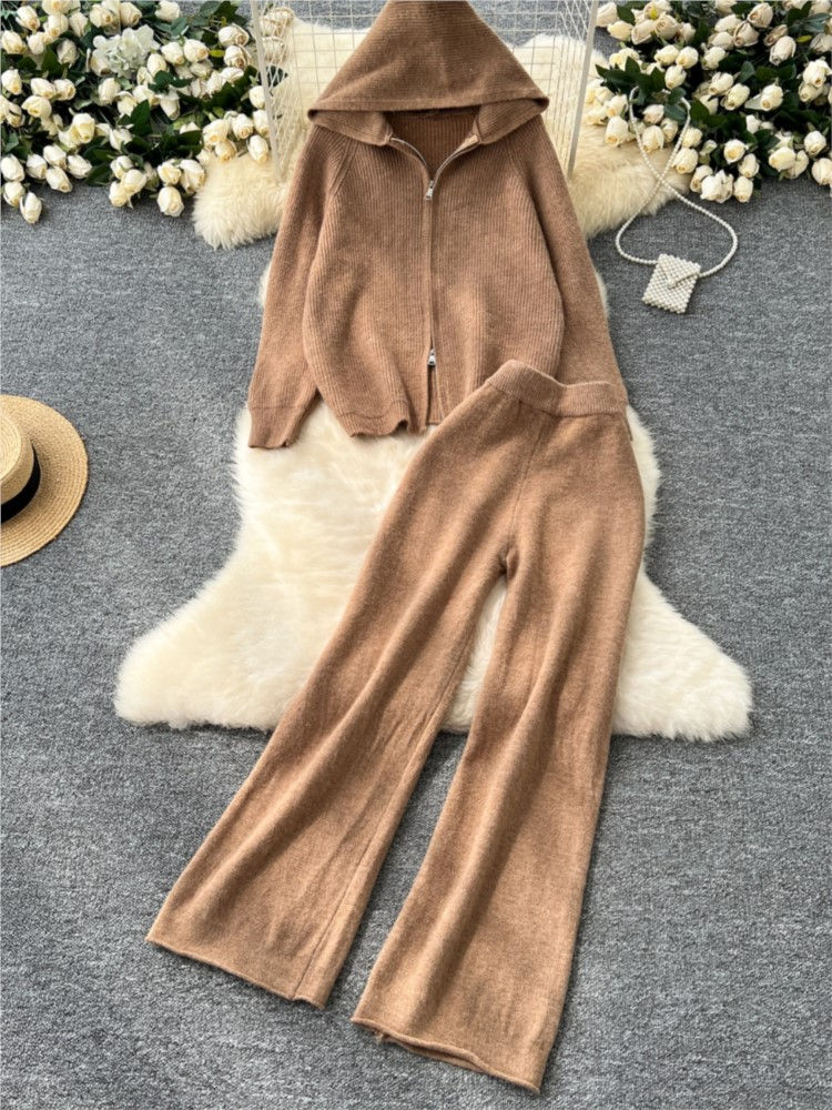 Women 2 Piece Knitted Sweater Pantsuits Winter Fashion