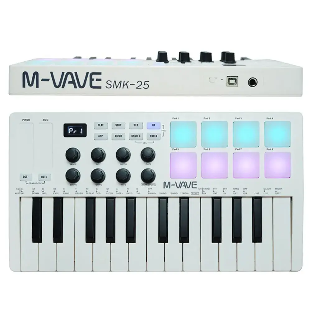 M-Vave 25-Key USB MIDI Controller 8 RGB Drum Pads Bluetooth