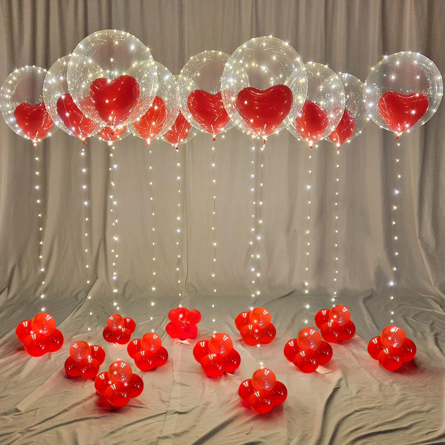 Valentines Decor Led Luminous String Lights, Transparent Wave Balloon