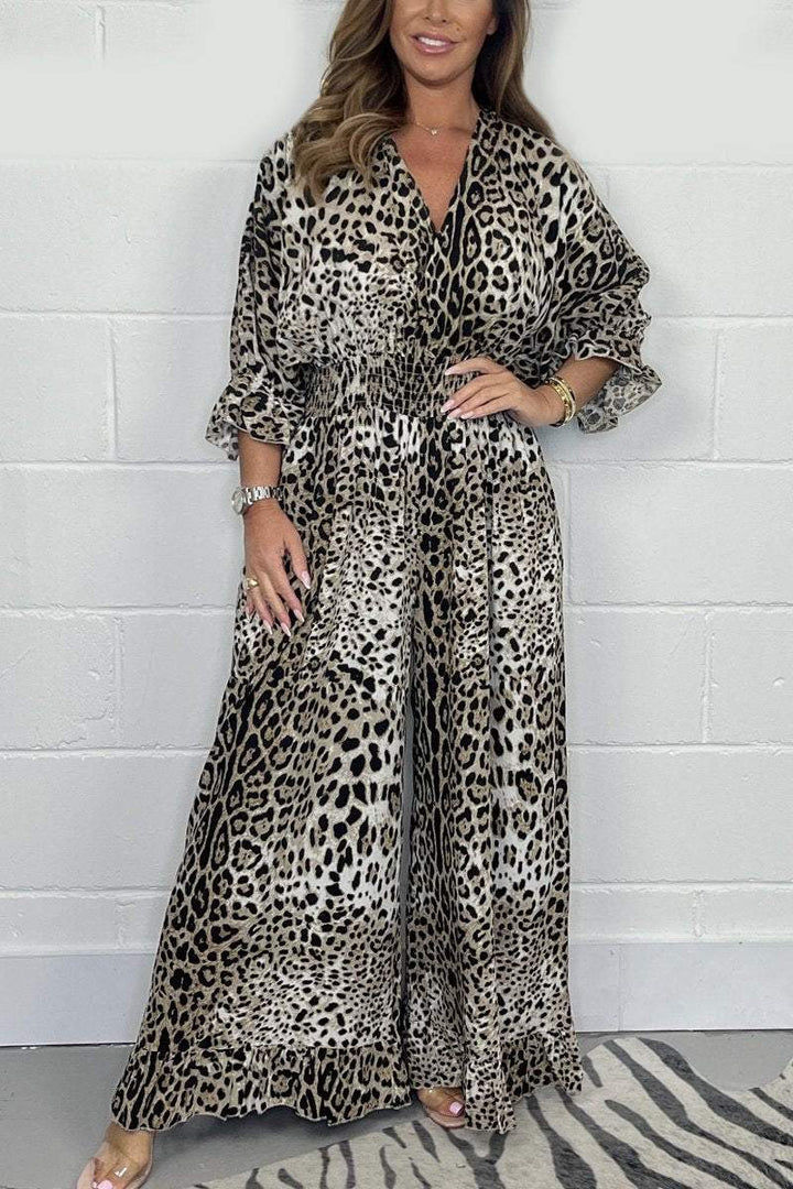 Thumbnail: Women Leopard Print Casual Jumpsuit Dressy Party