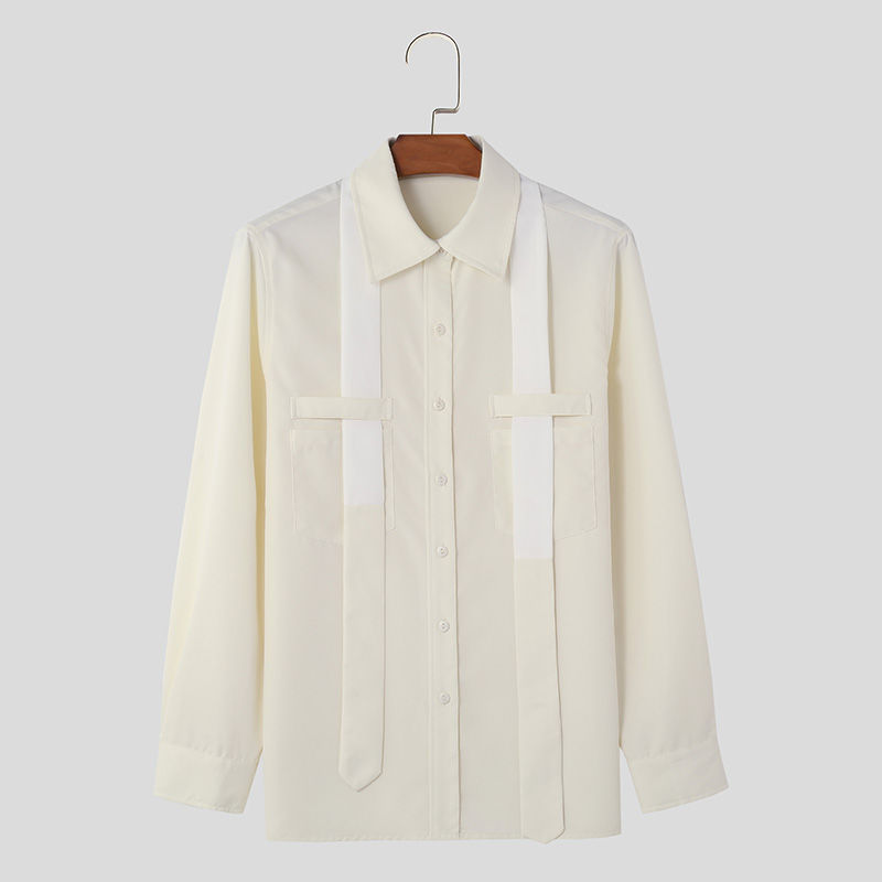 Thumbnail:  Men's Patchwork Lapel Shirt Long Sleeve Button Men Clothing