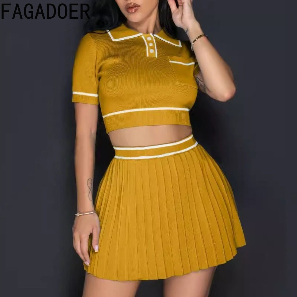 Two Piece Sets Women Turndown Collar Short Sleeve