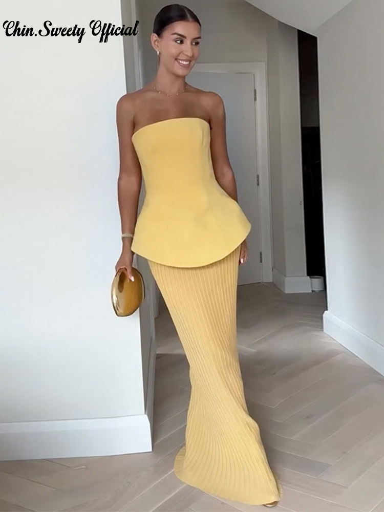 Suit Women Off Shoulder Sleeveless Tank Slim Long