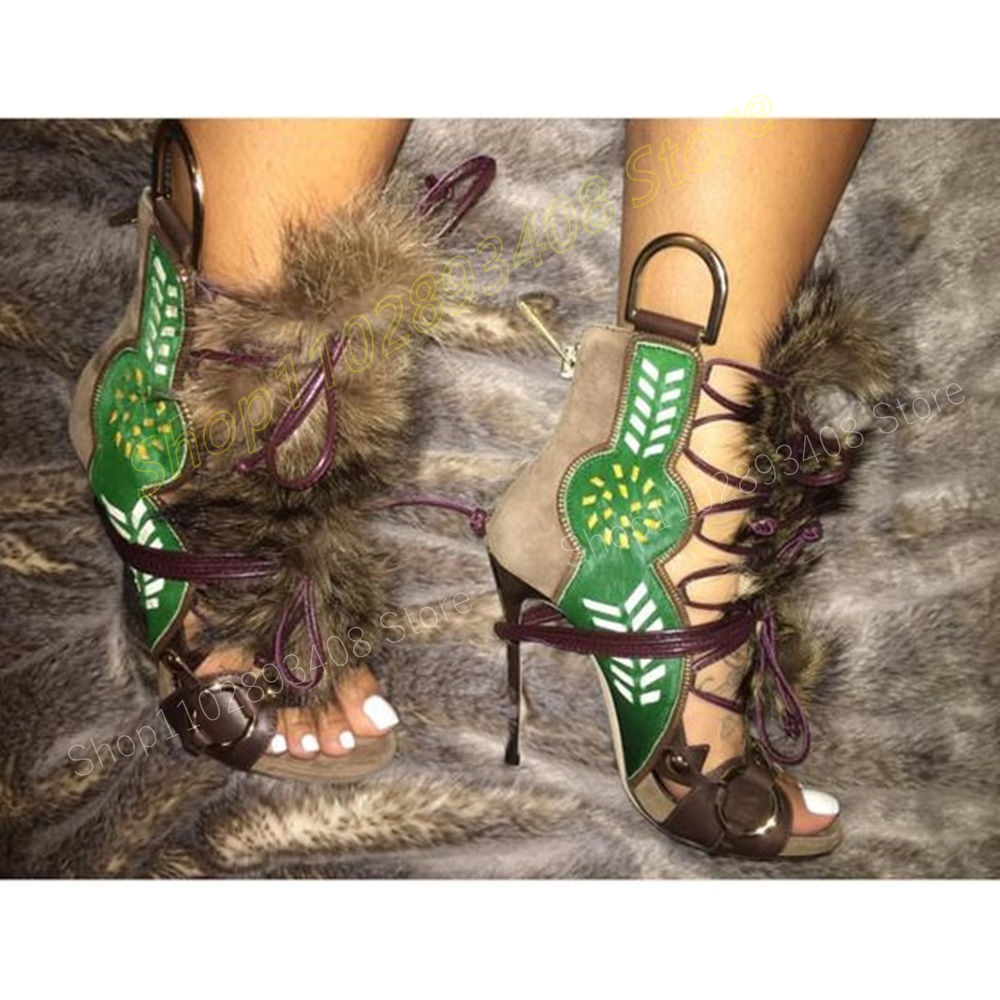 Tribal Style Feather Strappy Sandals Retro Lace-up Round Rings Women Shoes
