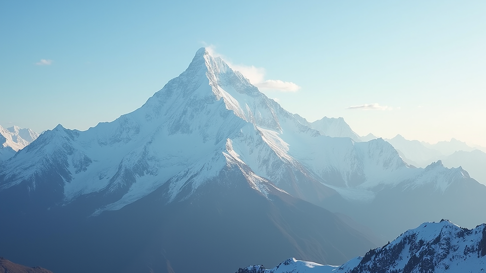 Wide angle view of snow-capped Kanchenjunga mountain peak