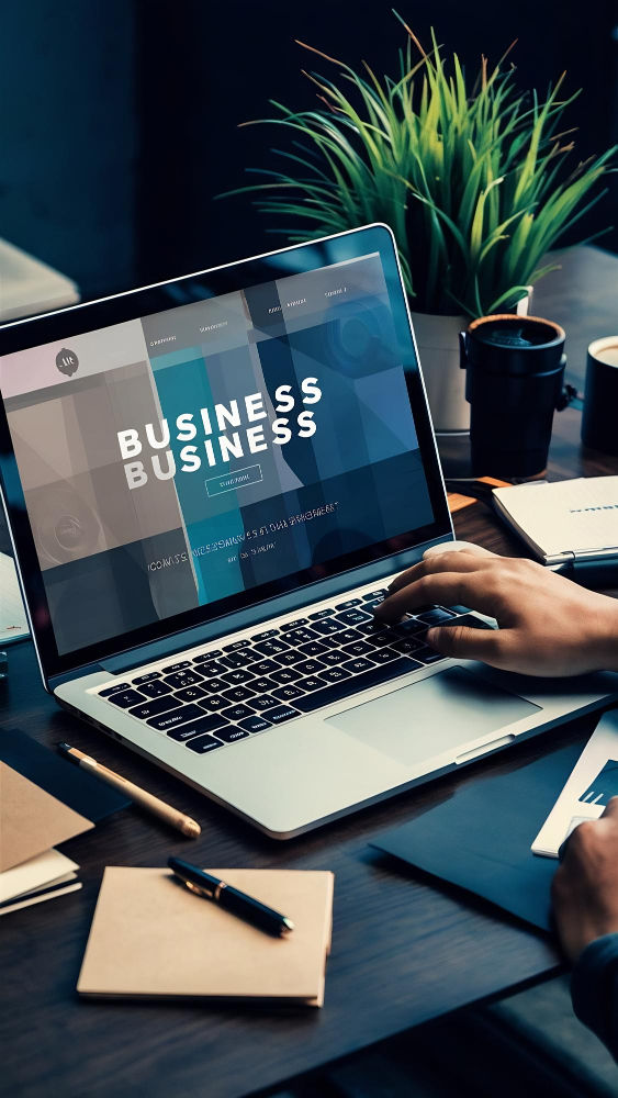 A laptop displaying a business related website on a table at home.