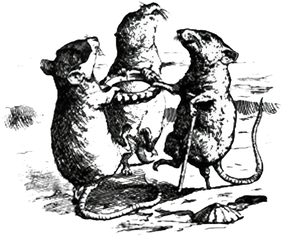 Three mice dance with a ring.