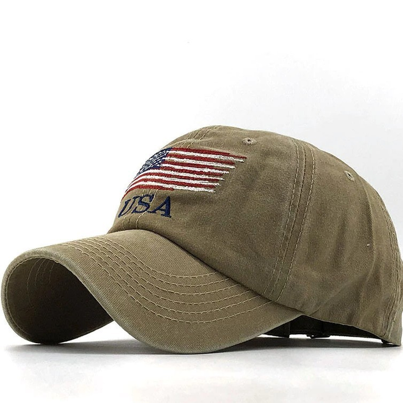 Thumbnail:  Patriotic Embroidered Cotton Cap with USA Flag Layout 