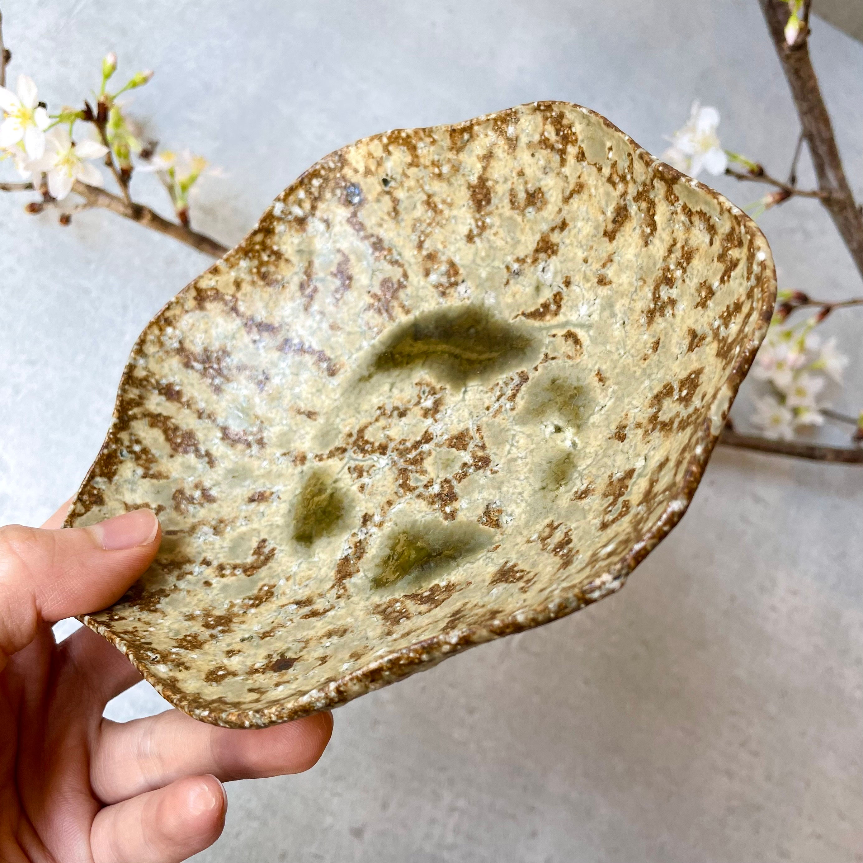 安達健　緑灰釉 七葉形小鉢（安-7）