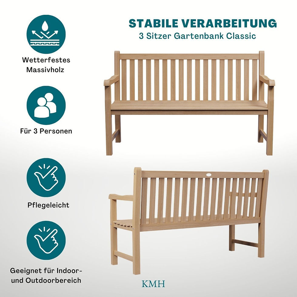 Miniaturbild: Gartenbank Holzbank Teak "Classic" KMH Gartenmöbel Parkbank Holz 3sitze