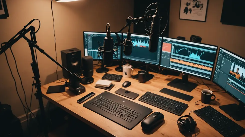 Vue en plongée d'un studio de podcast