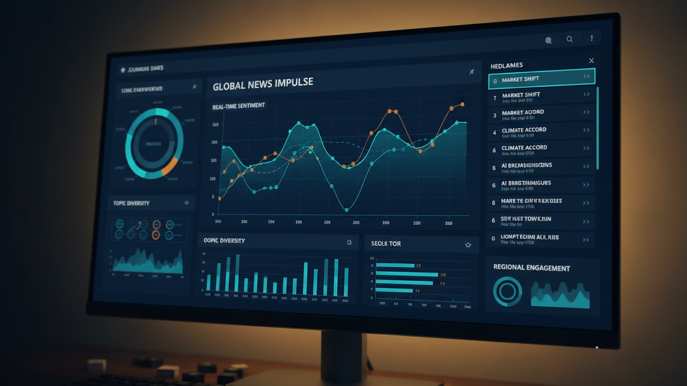 Close-up de tela de computador com gráficos e dados jornalísticos
