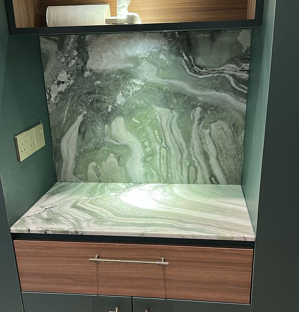 Emerald marble table top with backsplash