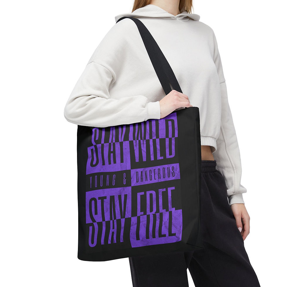 Thumbnail: Stay Wild Stay Free Tote Bag | Purple Gothic Aesthetic Tote