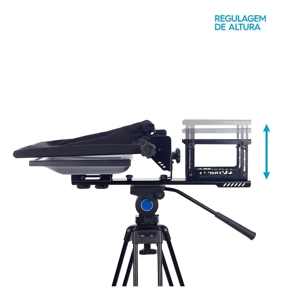 Teleprompter Profissional 19' da Lumipro, pesa apenas 5.5kg, tem Espelho Polarizado de 2mm anti reflexo é o mais moderno tele