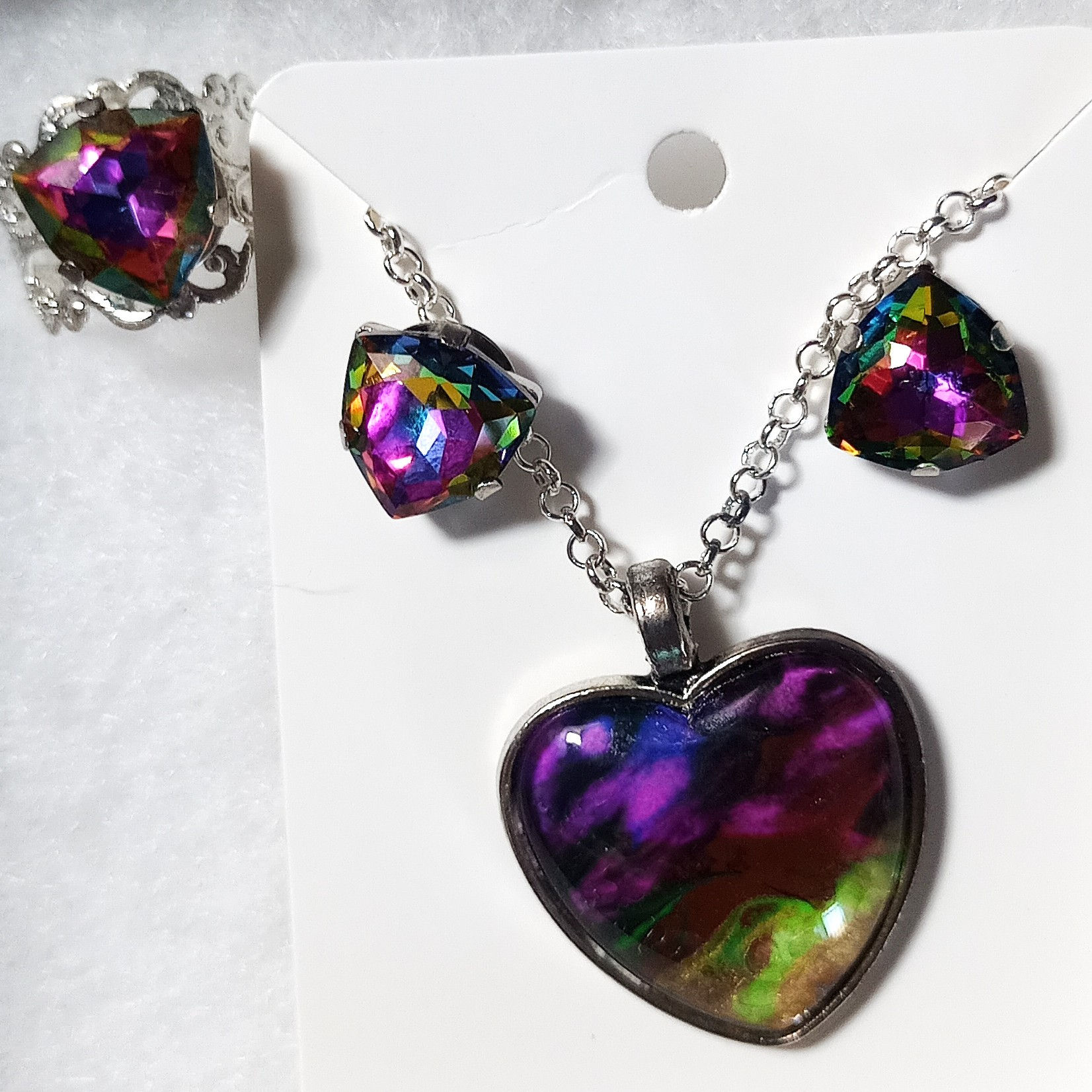 Purple Rainbow Acrylic Pour Heart Set