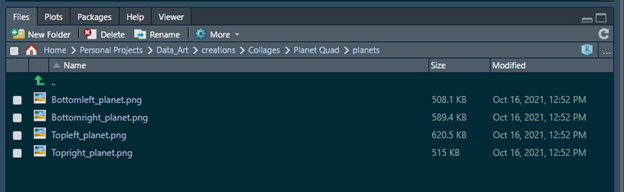 A snapshot of the processed PNG files in my personal working directory locally.