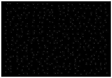 A ggplot created in the R programming language designed to look like space with white dots on a black background.