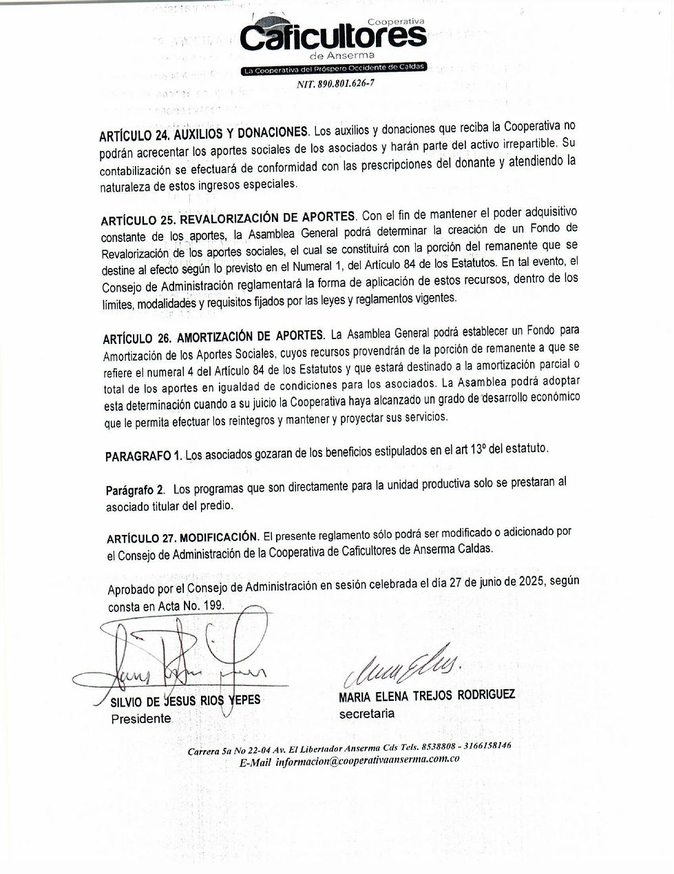 Nuevo Reglamento de Adminisión y Retiro de Asociados de la Cooperativa de Caficultores de 
