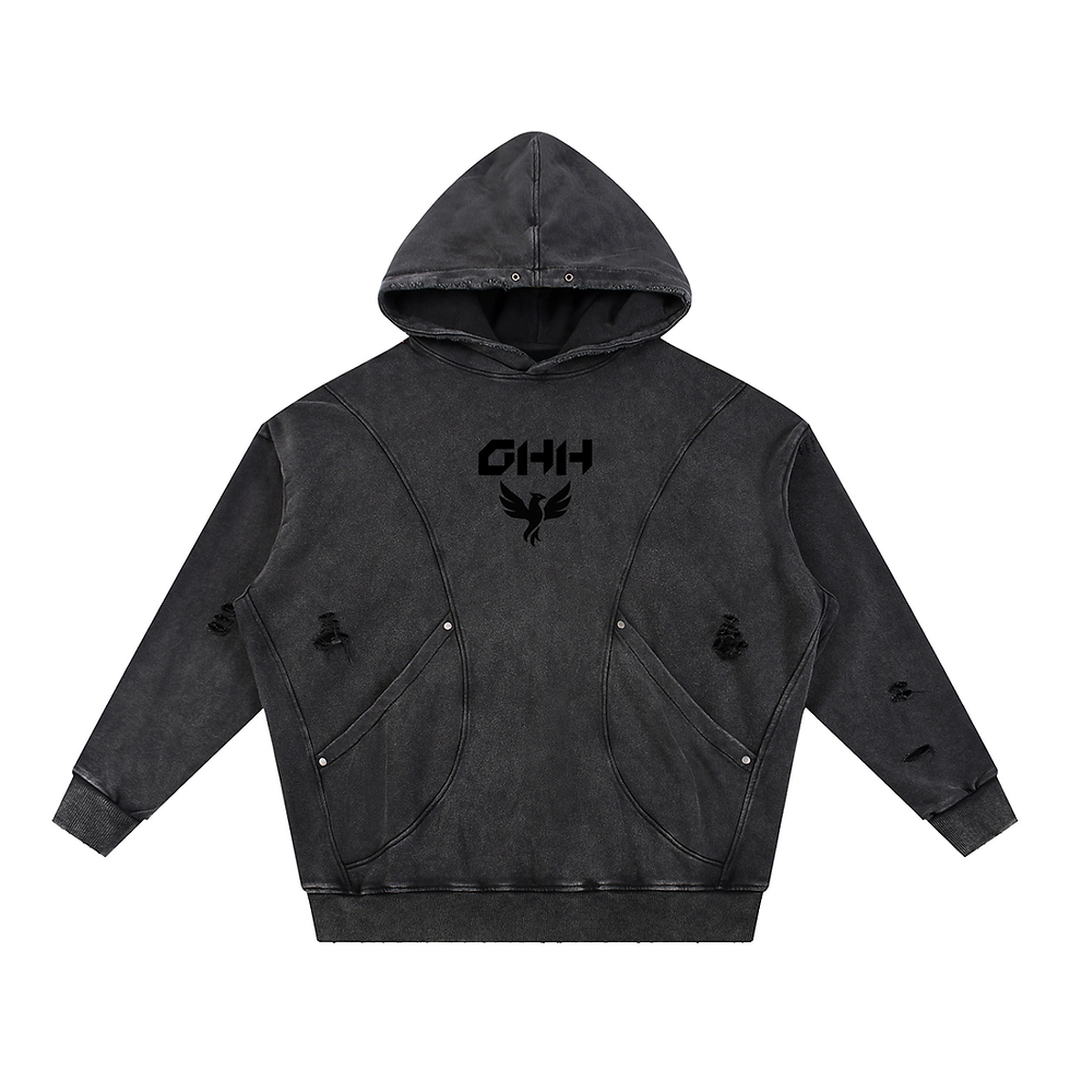 Thumbnail: Snow Washed Distressed Panel Pocket Hoodie
