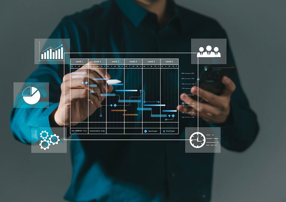 Project management concept with Gantt chart icon Project manager working with schedule Sch