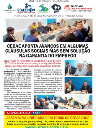 Cedae aponta avanços em algumas cláusulas sociais, mas segue sem solução para a garantia de emprego 
