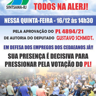 ATENÇÃO: TODOS NA ALERJ NESSA QUINTA-FEIRA - 16/12 - 14h30
