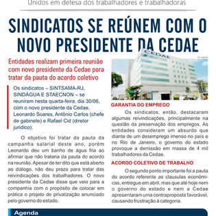 Sindicatos realizam primeira reunião com novo presidente da Cedae para tratar da pauta do acordo