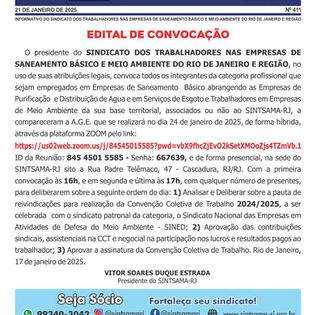 Edital de convocação: assembleia Sined