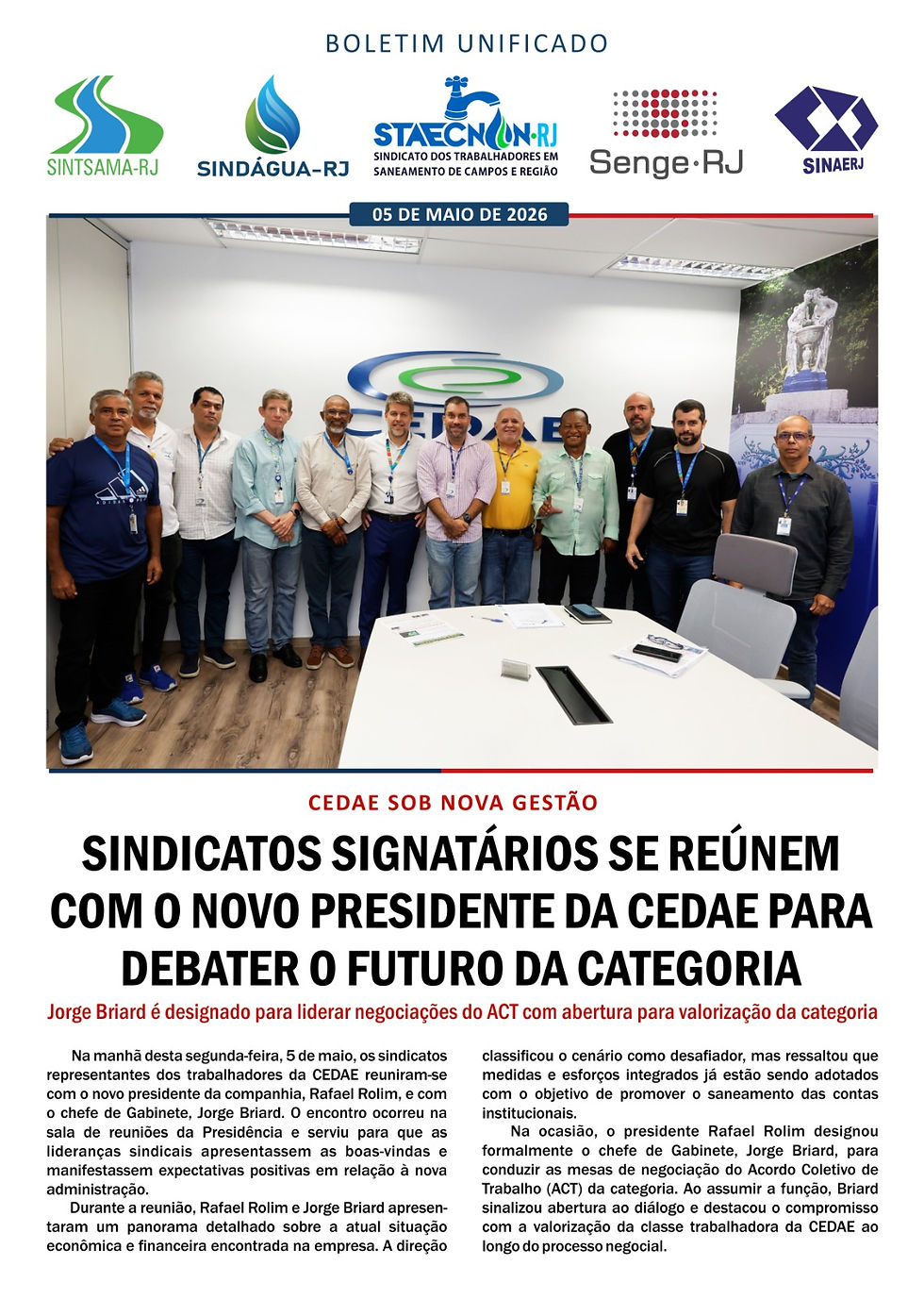 Sindicato se reúnem com novo presidente da Cedae