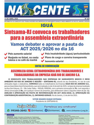 IGUÁ: Sintsama-RJ convoca os trabalhadores de Miguel e Paty para a assembleia extraordinária