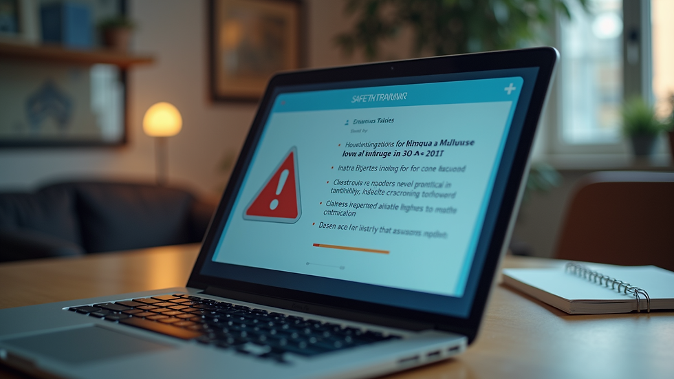 Close-up view of a laptop screen showing an online safety training module