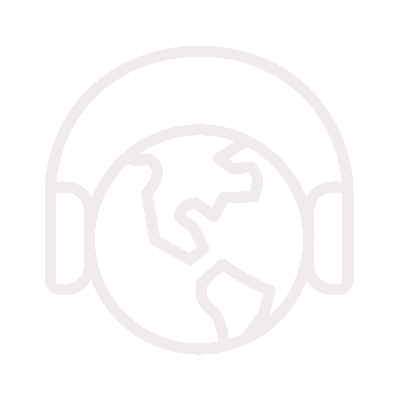 Animação de globo terrestre com fones de ouvido, representando a conexão global e viagens para nômades digitais.