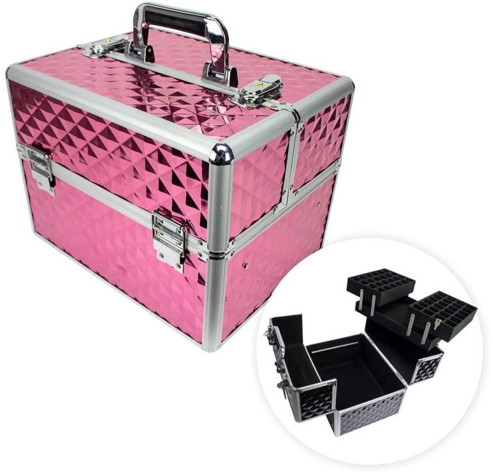 Mala multifunções de Cosméticos Em Alumínio Rosa Diamante