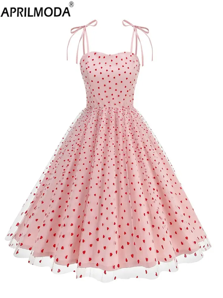 Thumbnail: Spaghetti Straps Embroidery Mesh Short Valentine's Day Dress