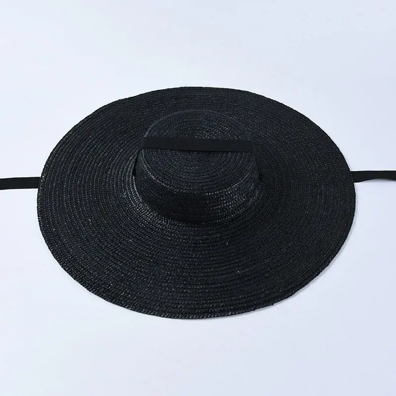 Thumbnail: Black Wide Brim Flat Top Hat - view 3