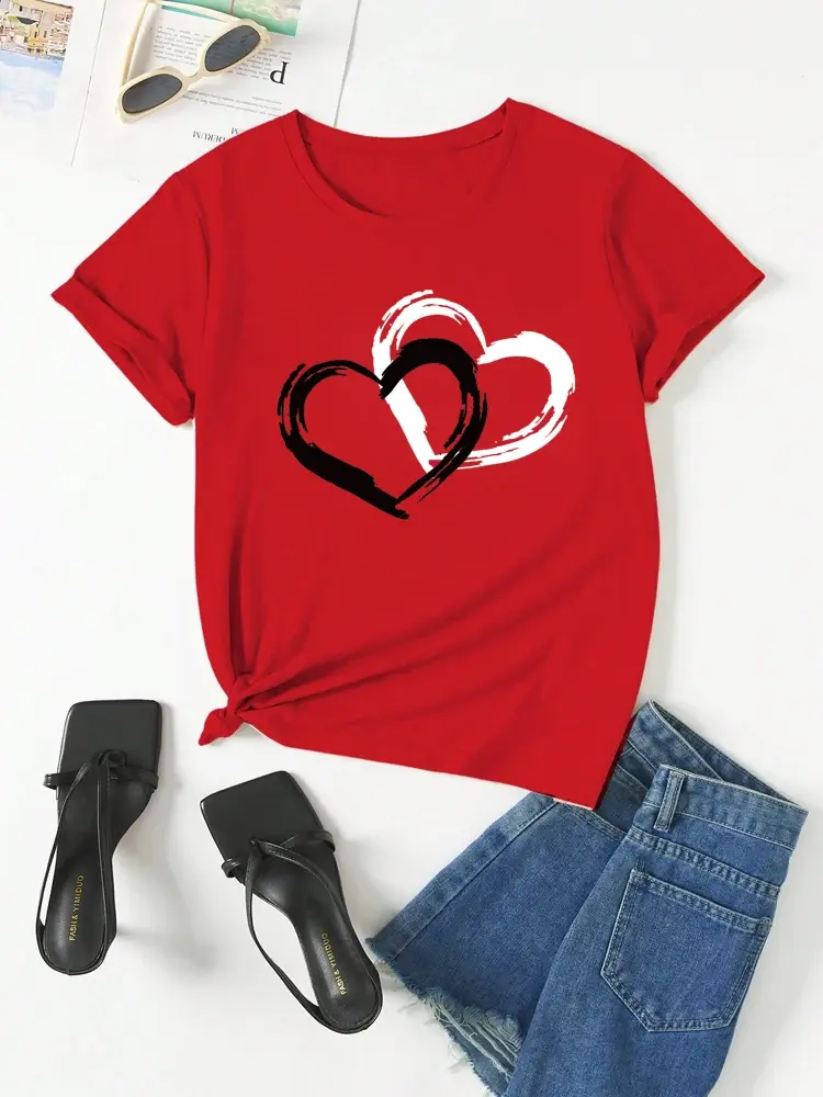 Thumbnail: Fashion Love Heart Print  T Shirt