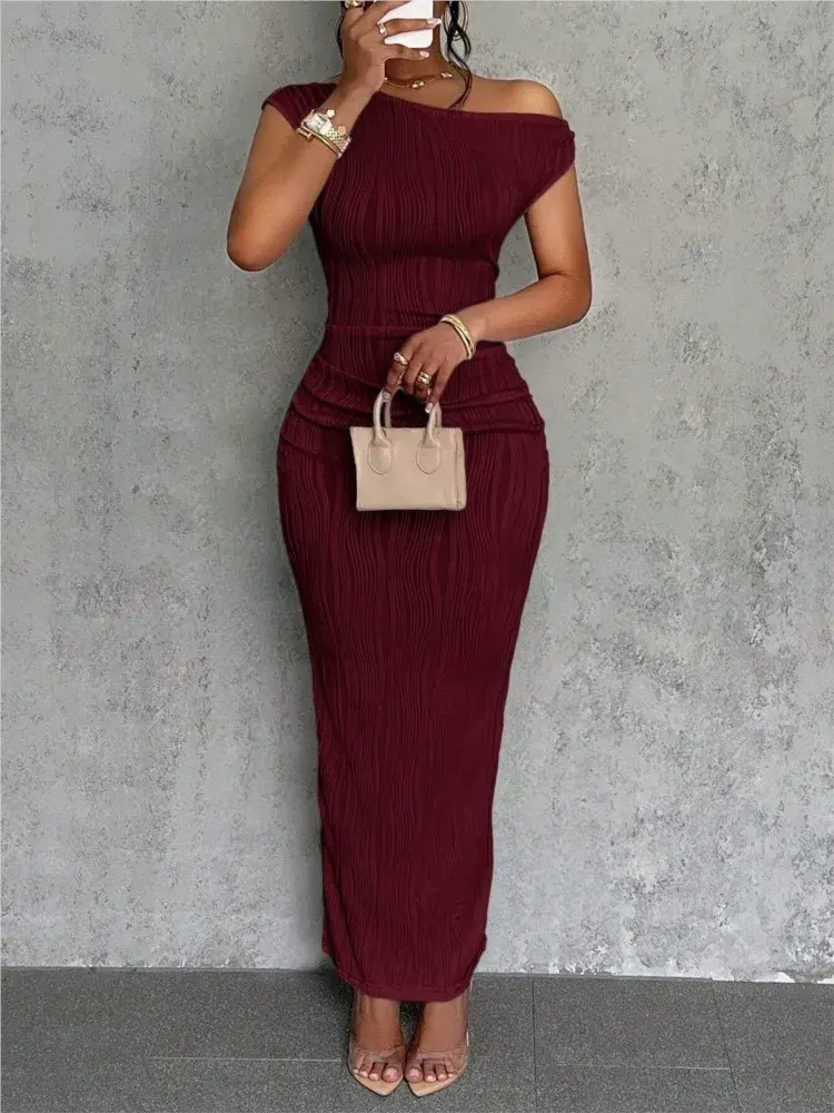 Thumbnail: Water Ripple Slanted Shoulder Dress