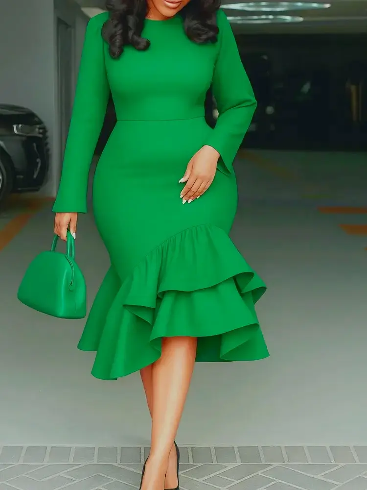 Thumbnail: Elegant Dresses Long Sleeves Mermaid Ruffles