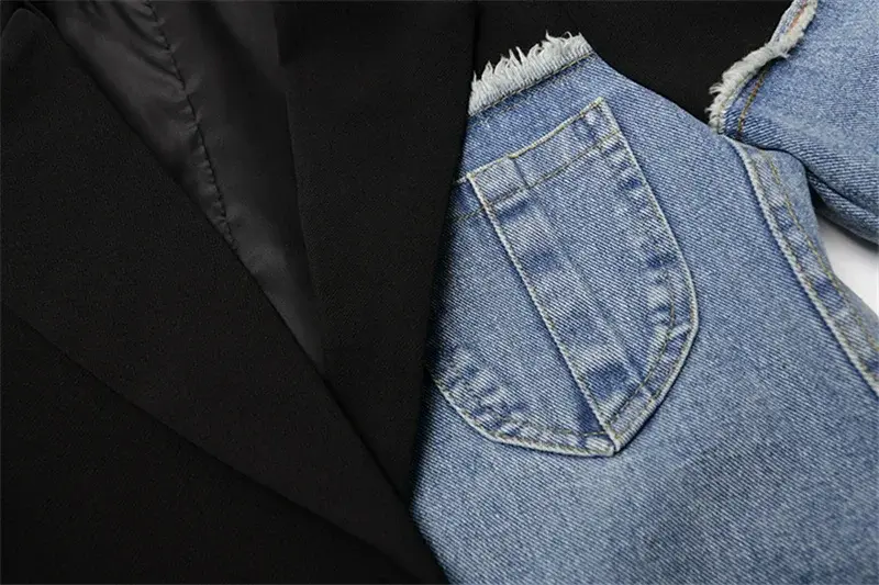 Thumbnail: Vintage Blazer Denim Patchwork Jackets Irregular Blazer/Coat