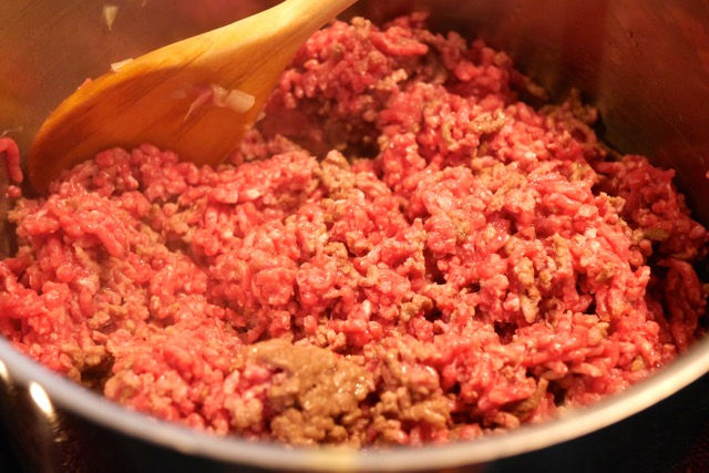 Frying ground beef