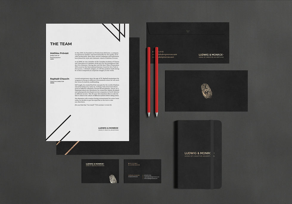 Marketing assets for Ludwig & Monroe advertising agency
