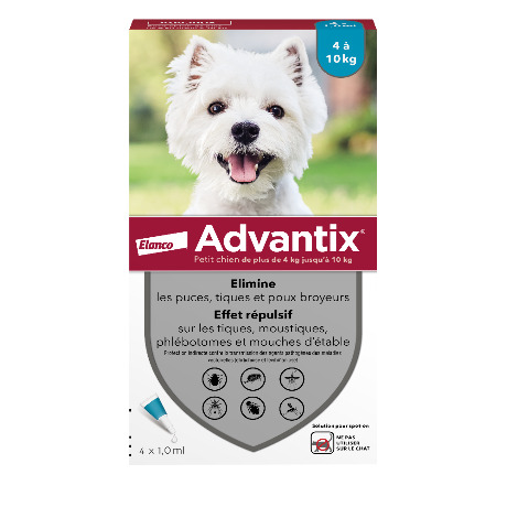 ADVANTIX Solution pour spot-on petit chien 4-10kg 4Pipettes/1ml