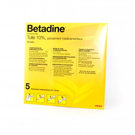 BETADINE TULLE 10 % Pans méd 10x10cm Sach/5x1