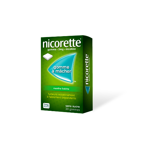 NICORETTE 2 mg Gom à mâcher médic sans sucre menthe fraîche Plq/30
