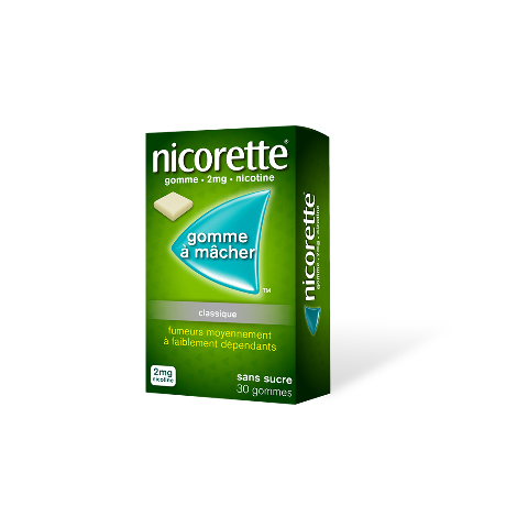 NICORETTE 2 mg Gom à mâcher médic sans sucre édulcorée au sorbitol Plq/30