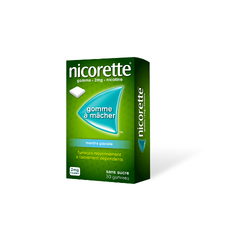 NICORETTE 2 mg Gom à mâcher médic sans sucre menthe glaciale Plq/30